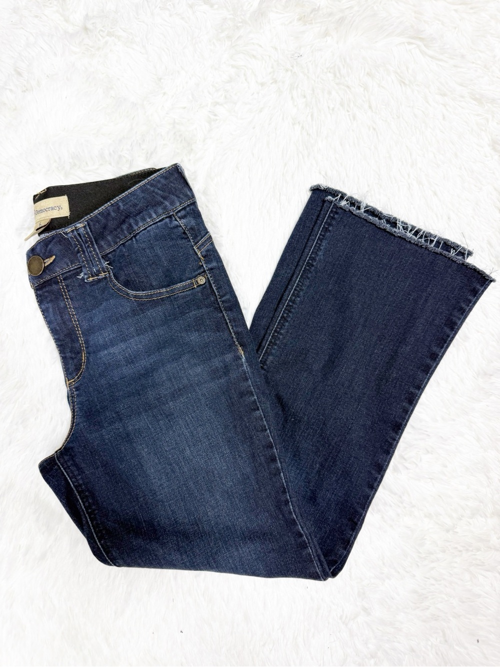 Democracy Straight Leg Jeans Size 6 Dark Wash Raw Hem AB Technology